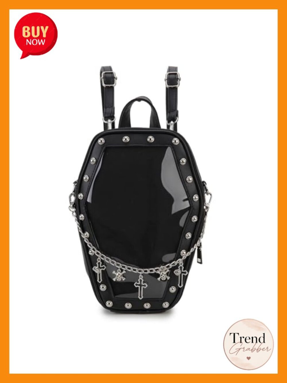 Gothic Coffin Ita Bag Backpack Vegan Leather Pin Display Purse